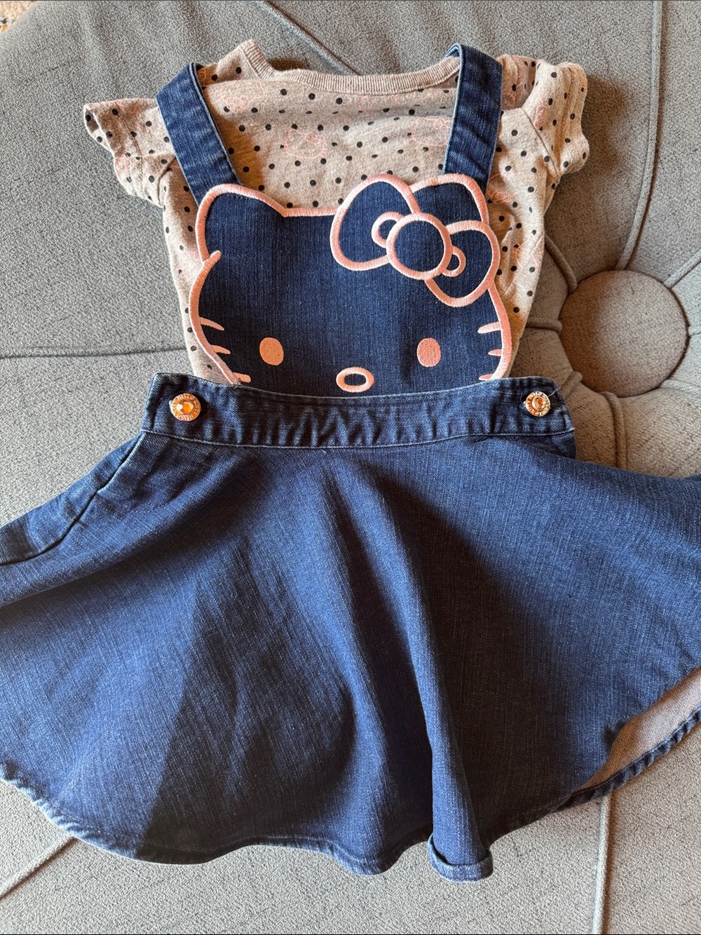 Hello Kitty Denim Skirt Overalls with Shirt